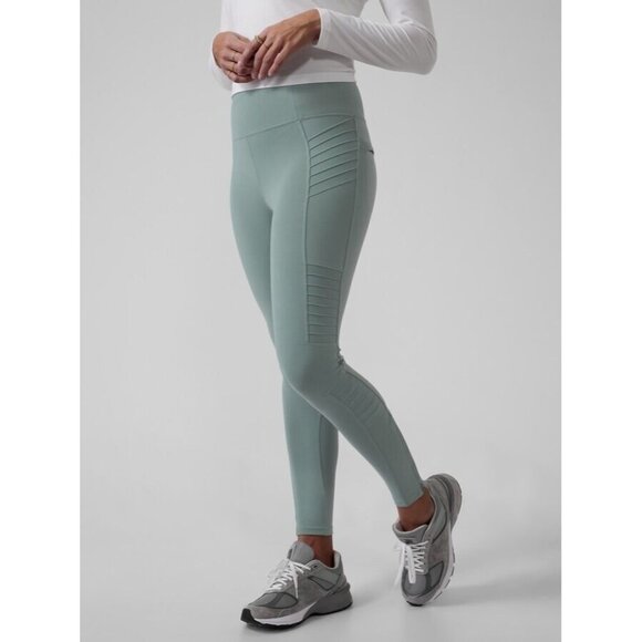 ATHLETA Delancey Moto Tight Bali Green High Rise Ankle Leggings, Size S - Picture 1 of 14